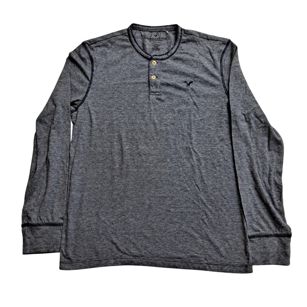 American Eagle AE Long Sleeve Henley Shirt Cotton Blend Blue Gray Mens Sz M NWOT